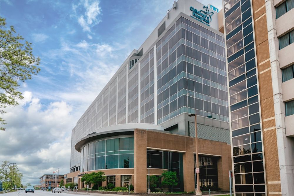 Modern private hospital exterior with clean contemporary architecture