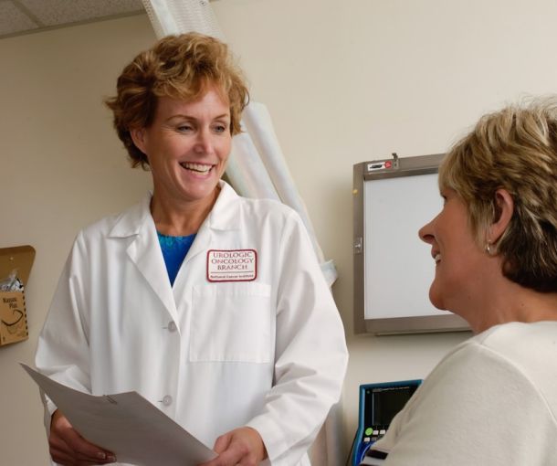 Consultant and patient in discussion during outpatient clinic appointment